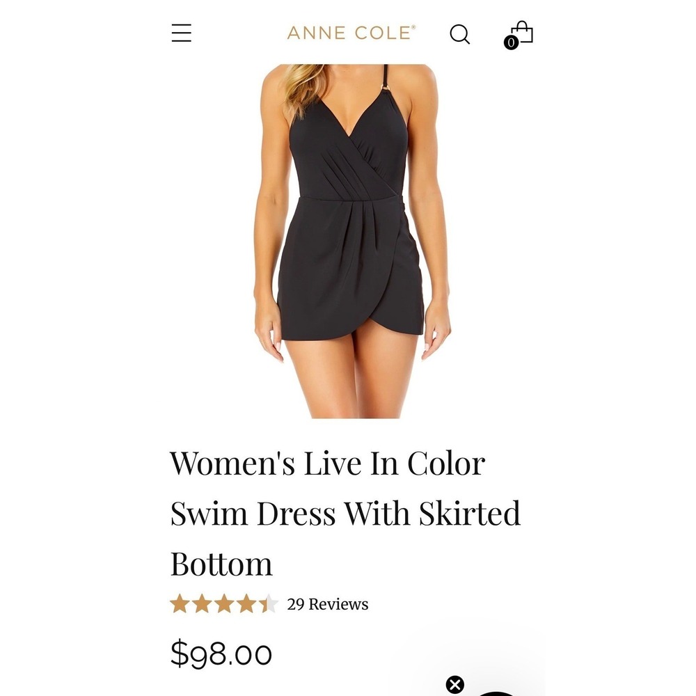 Anne Cole Women Black Live In Color Swim Dress One Piece Swimsuit Size 10 103658